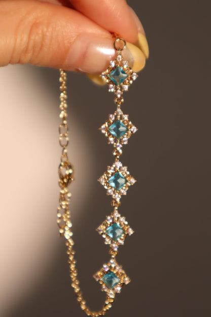 14K Real Gold Plated Blue Gem Lace Bracelet