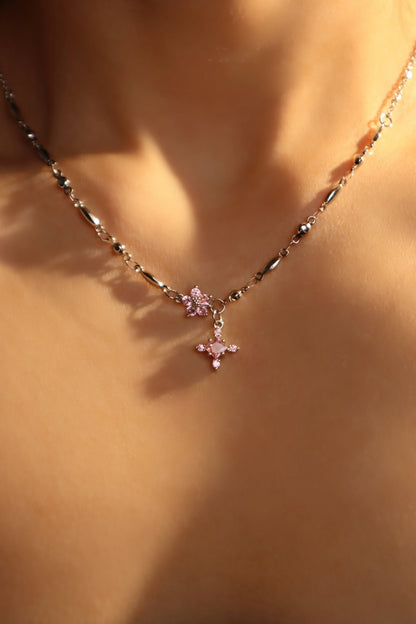Palladium White Gold Plated Tourmaline Starlight Cross Necklace