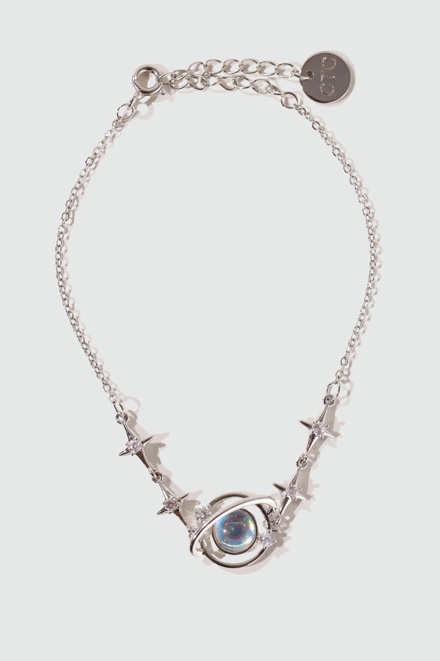 Palladium White Gold Plated Moonstone Saturn Star Bracelet