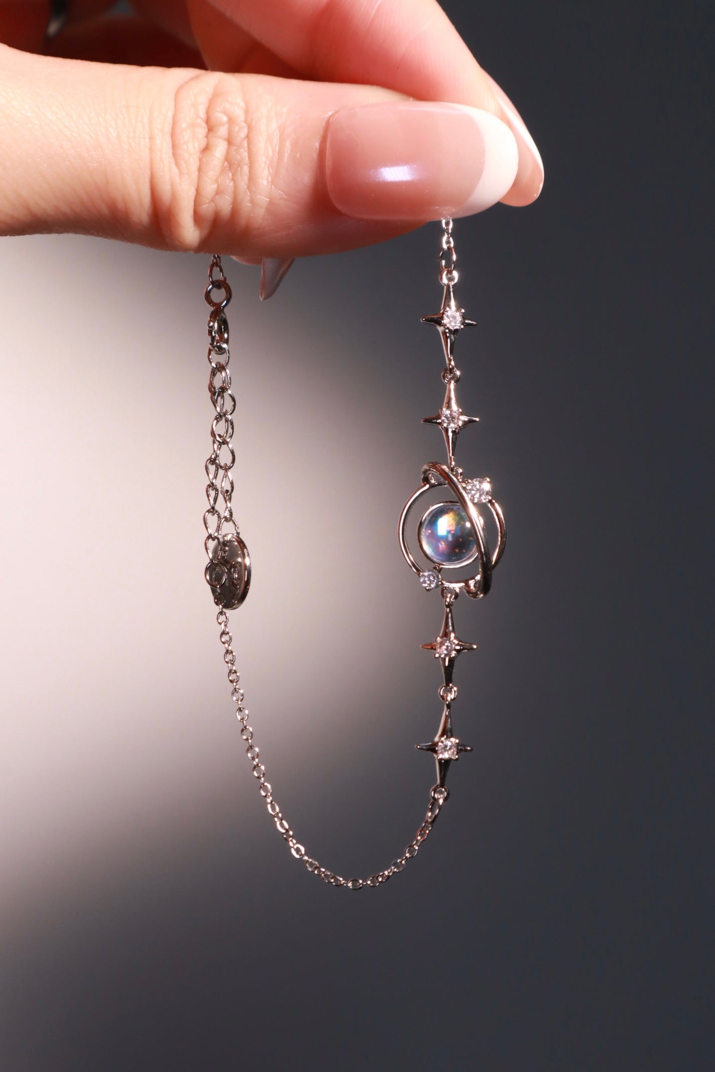 Palladium White Gold Plated Moonstone Saturn Star Bracelet