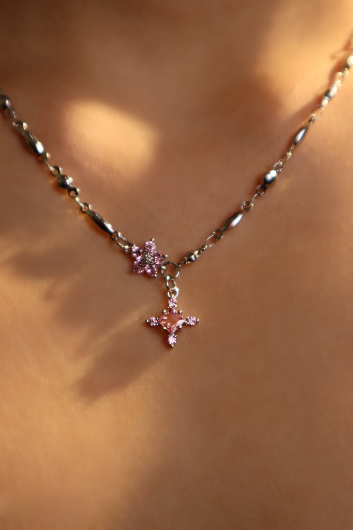 Palladium White Gold Plated Tourmaline Starlight Cross Necklace