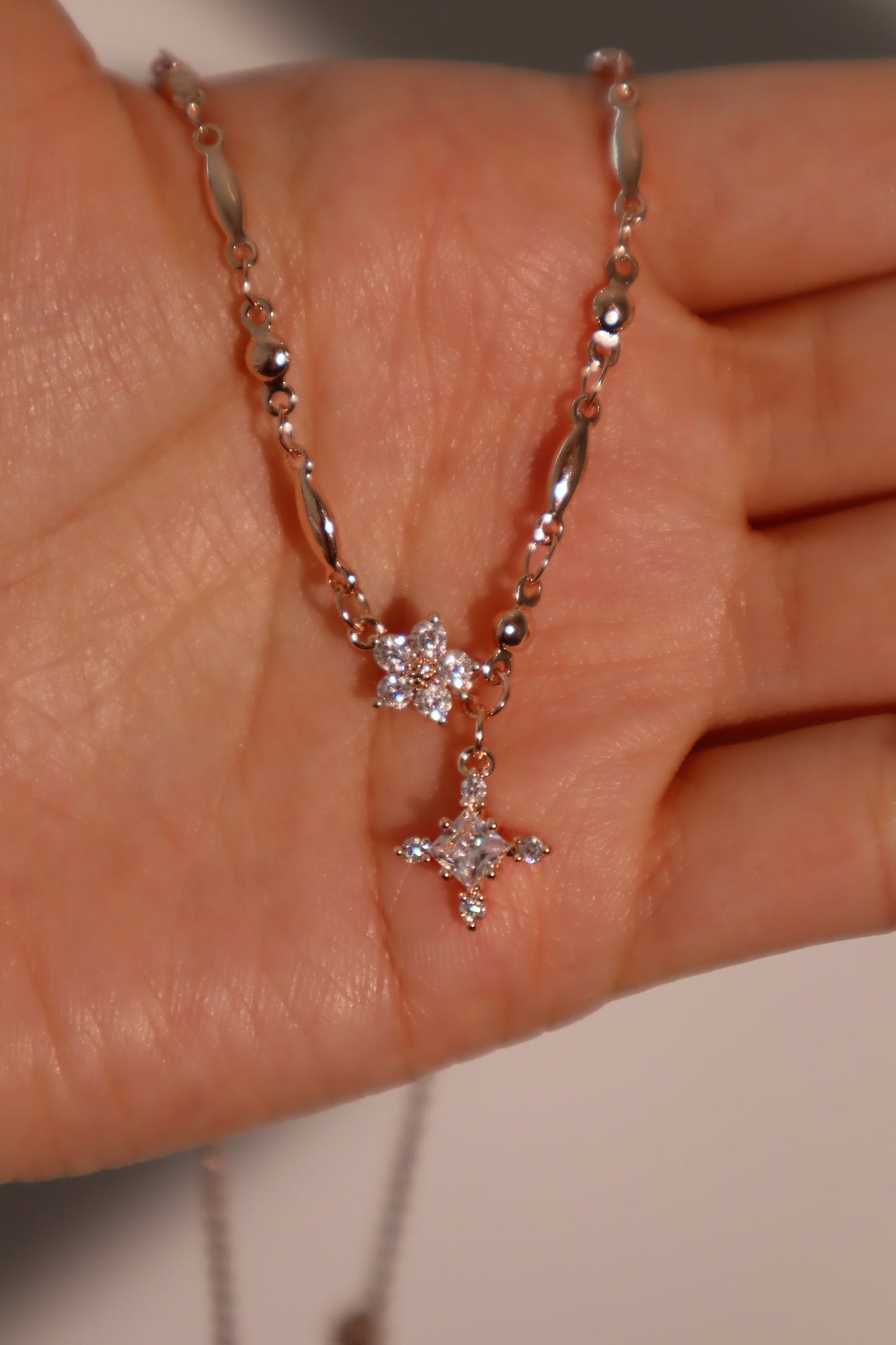 18K Rose Gold Plated Diamond Starlight Cross Necklace