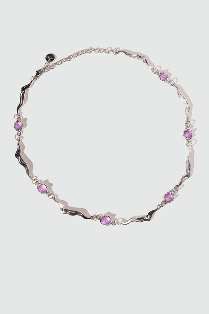 Palladium White Gold Plated Purple Opal Wave Necklace