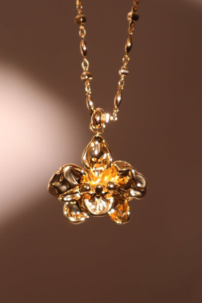 18K Real Gold Plated Orchid Necklace