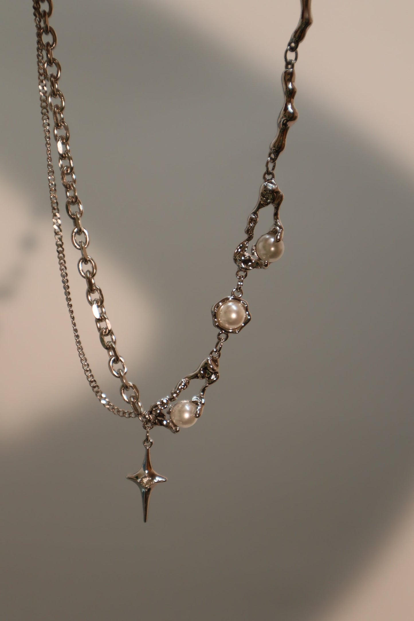 Palladium White Gold Plated Pearl Star Necklace