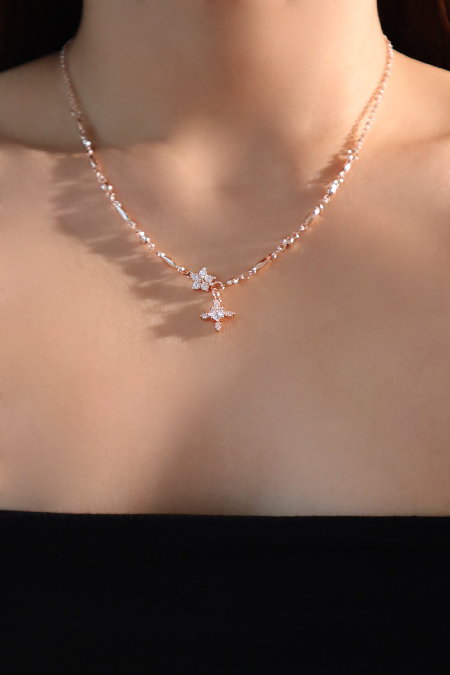 18K Rose Gold Plated Diamond Starlight Cross Necklace