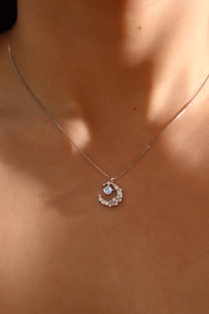 Palladium White Gold Plated Moonstone Moon Necklace