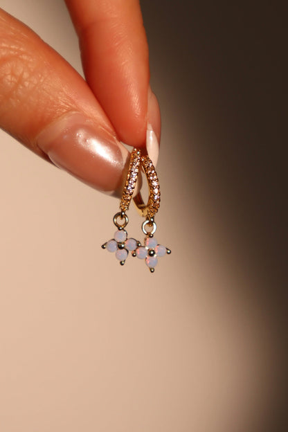 18K Real Gold Plated Blue Gem Starlight Petal Hoop Earrings