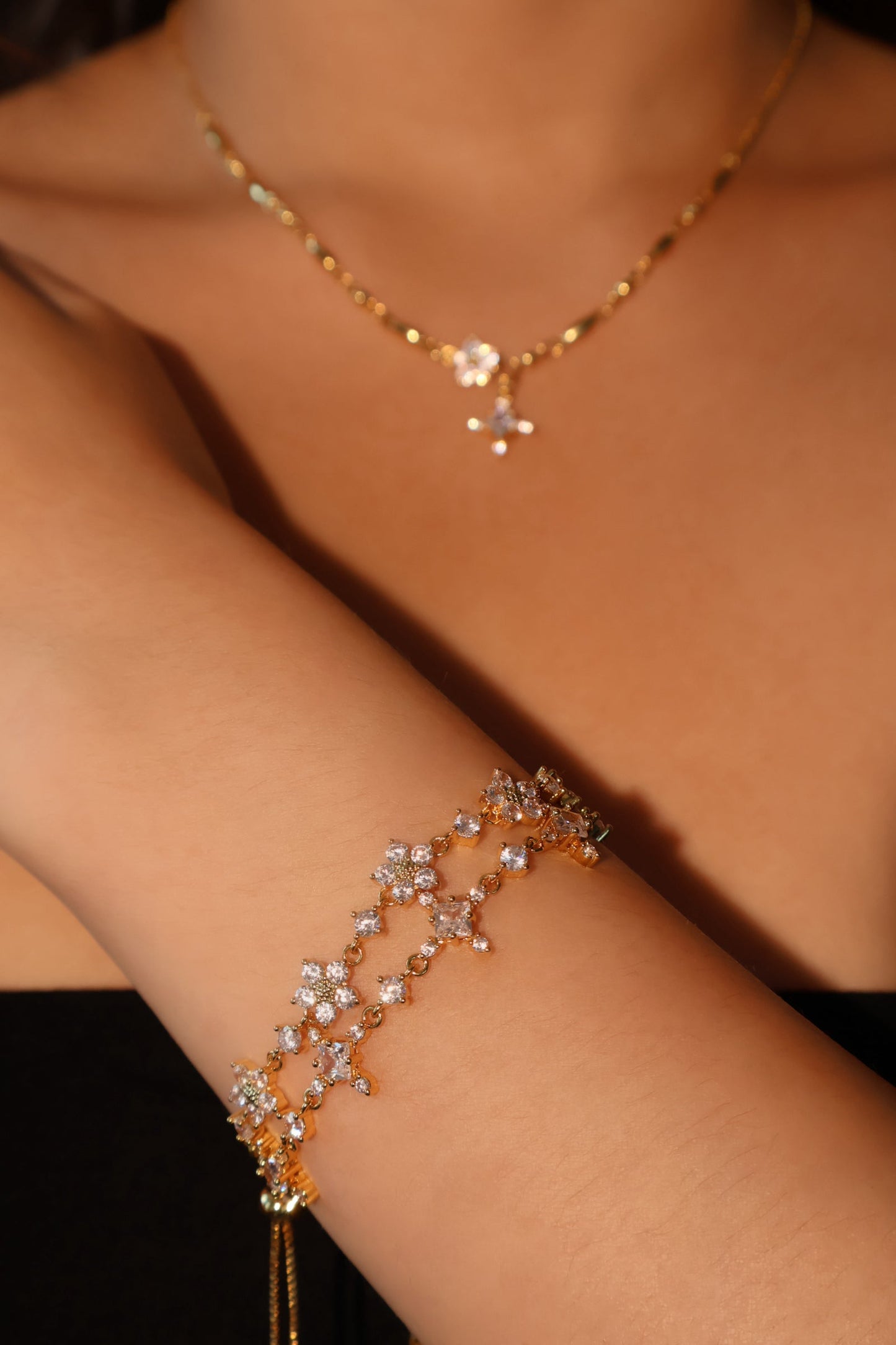 18K Real Gold Plated Diamond Starlight Cross Necklace