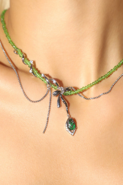 Palladium White Gold Plated Emerald Droplet Necklace