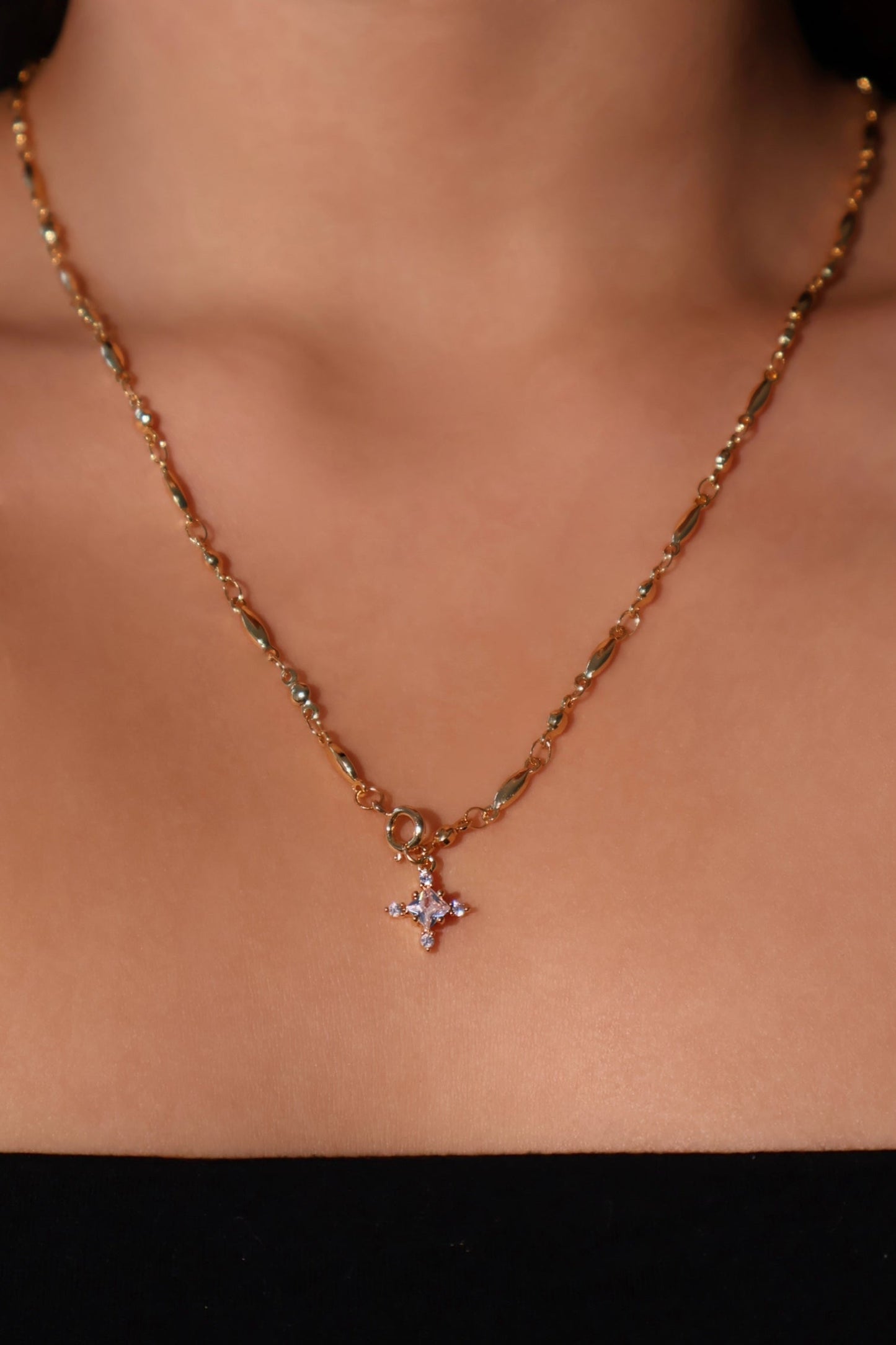 18K Real Gold Plated Starlight Cross Lariat Necklace