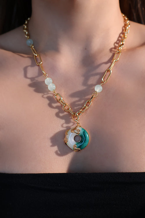 18K Real Gold Plated Jade Dragon Necklace (EARRINGS INCLUDED)