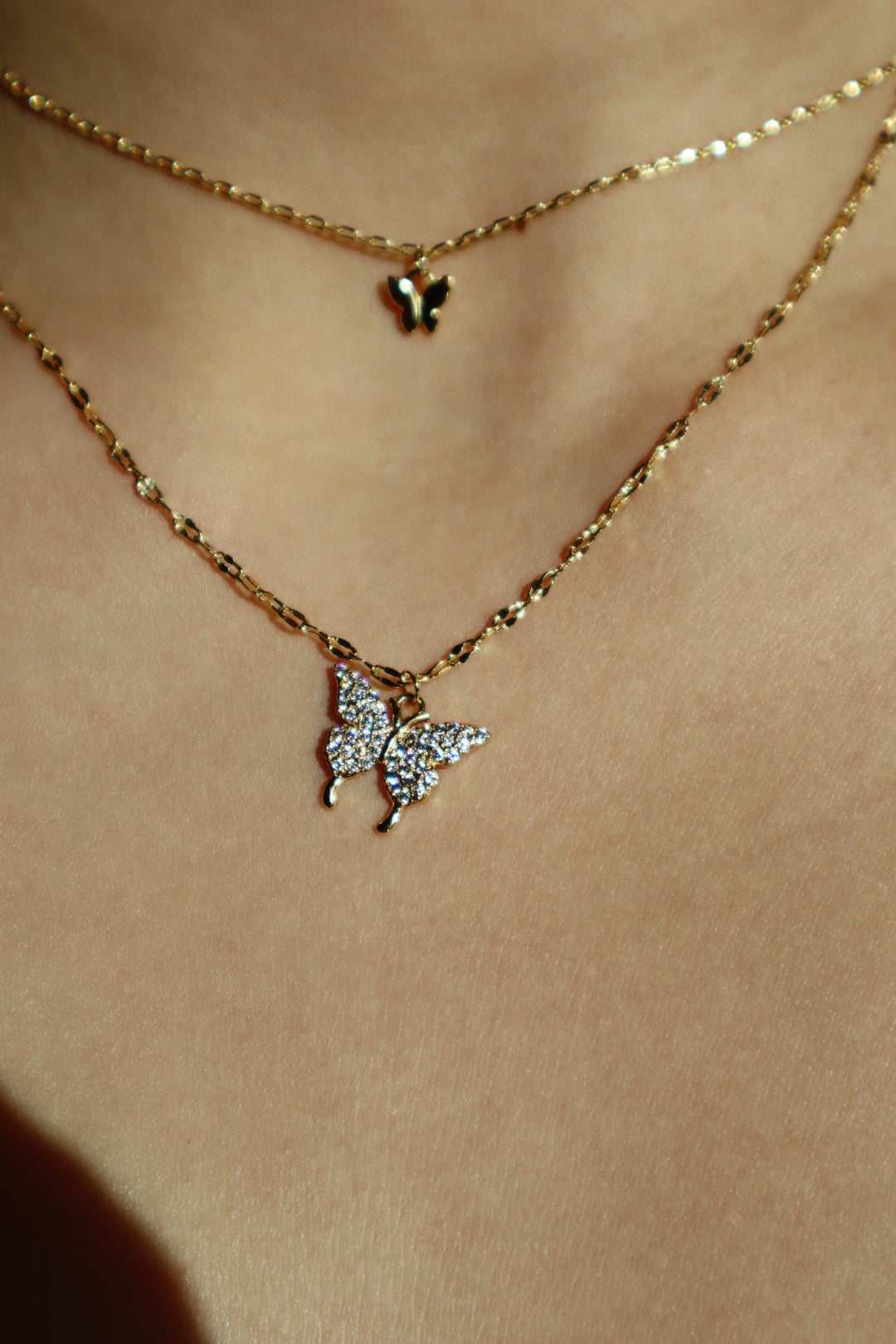 24K Gold Diamond Butterfly Layer Necklace
