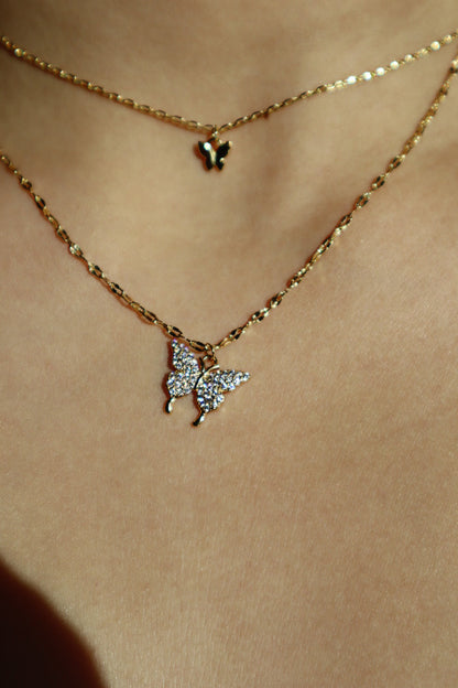 24K Gold Diamond Butterfly Layer Necklace