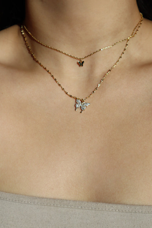 24K Gold Diamond Butterfly Layer Necklace