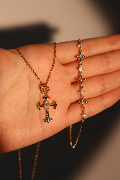 18K Real Gold Plated Multi Diamond Cross Bracelet