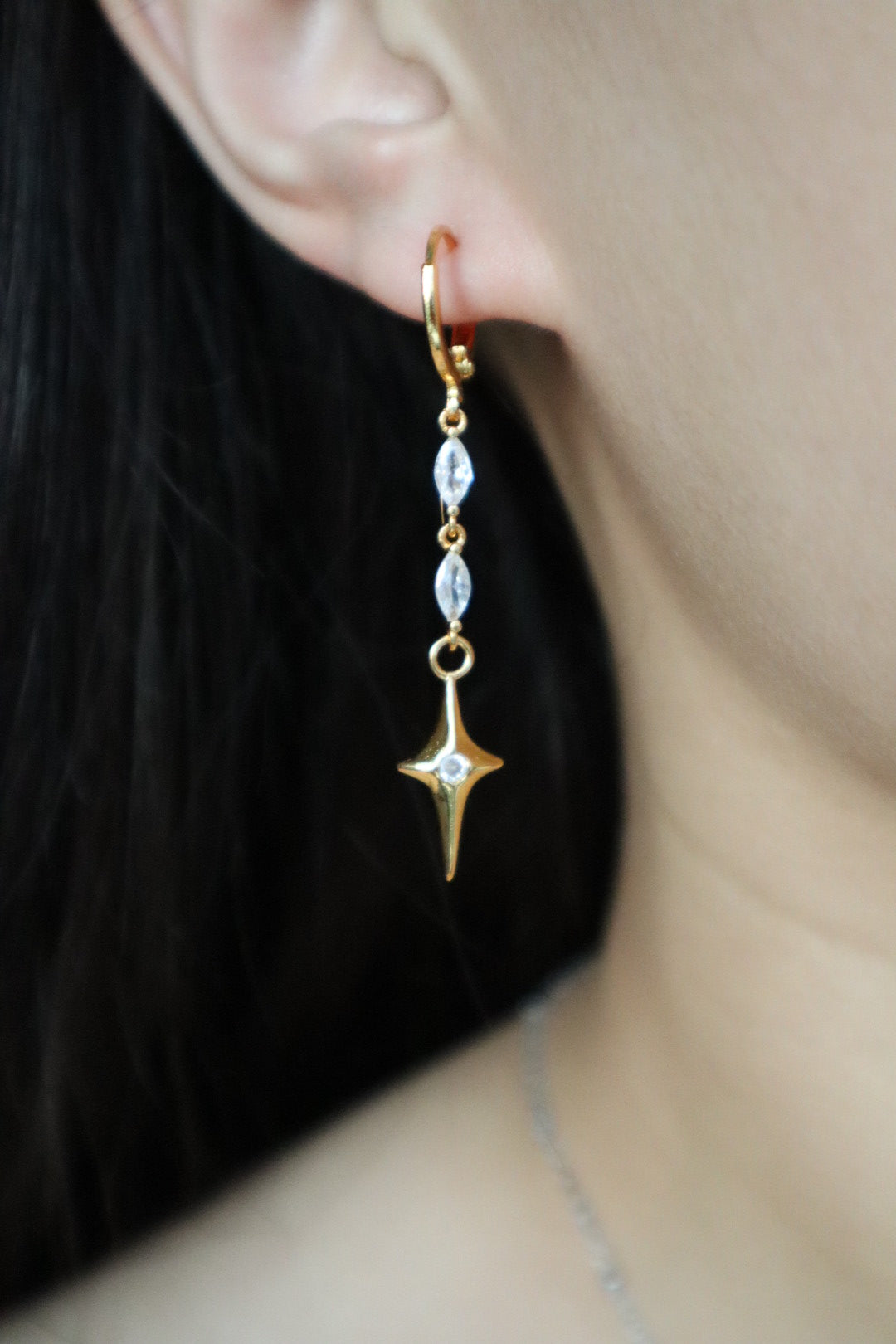 18K Real Gold Plated Star Dangle Earrings