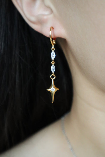 18K Real Gold Plated Star Dangle Earrings