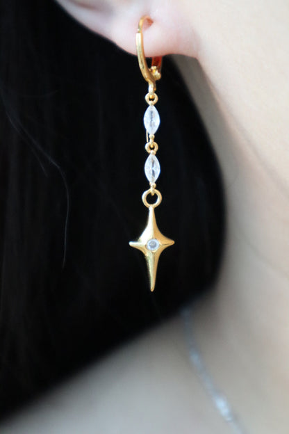 18K Real Gold Plated Star Dangle Earrings