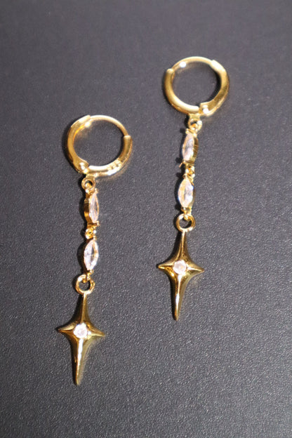18K Real Gold Plated Star Dangle Earrings