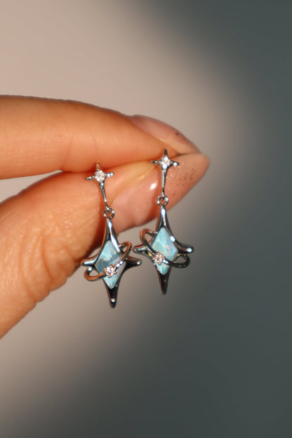 Palladium White Gold Plated Blue Saturn Star Earrings