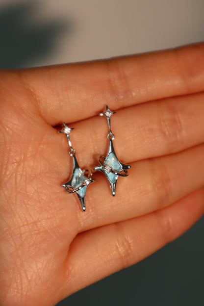 Palladium White Gold Plated Blue Saturn Star Earrings