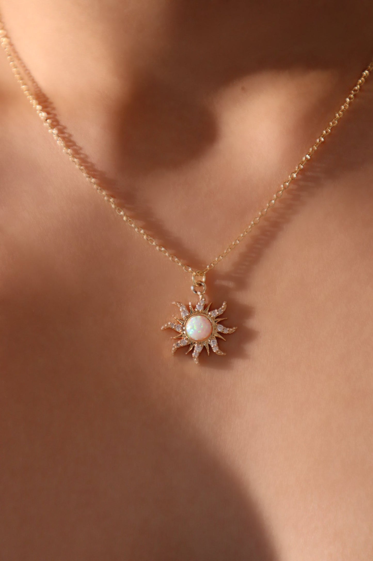 18K Real Gold Plated White Opal Sun Necklace