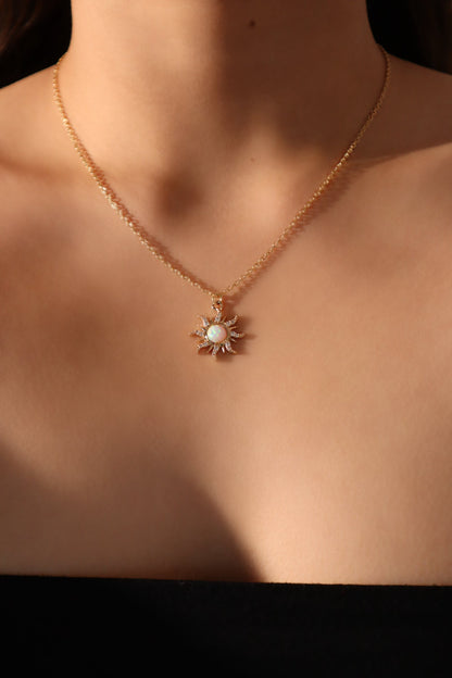 18K Real Gold Plated White Opal Sun Necklace