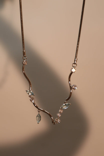 Palladium White Gold Plated Blue Gem Diamonds Necklace