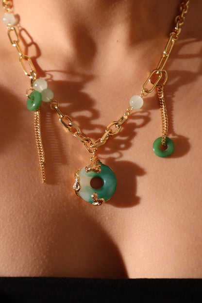 18K Real Gold Plated Jade Dragon Necklace (EARRINGS INCLUDED)