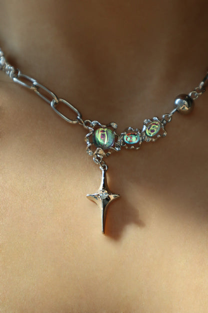 Palladium White Gold Plated Opal Star Necklace
