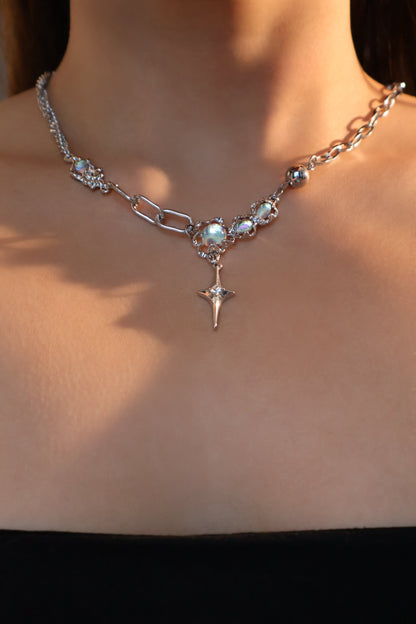 Palladium White Gold Plated Opal Star Necklace