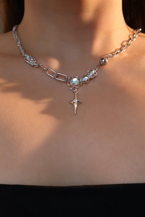 Palladium White Gold Plated Opal Star Necklace