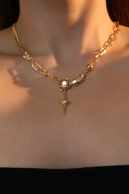 18K Real Gold Plated Opal Star Necklace