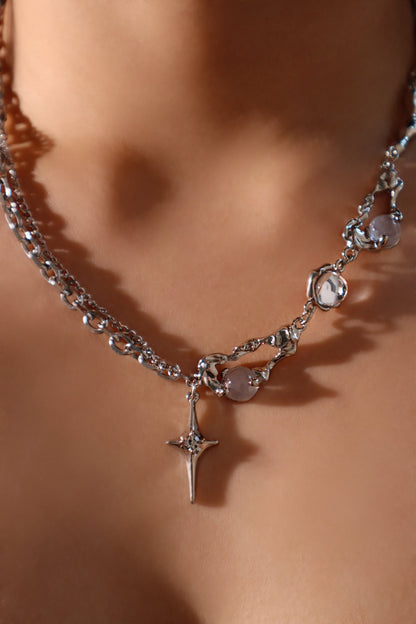 Palladium White Gold Plated Moonlight Star Necklace