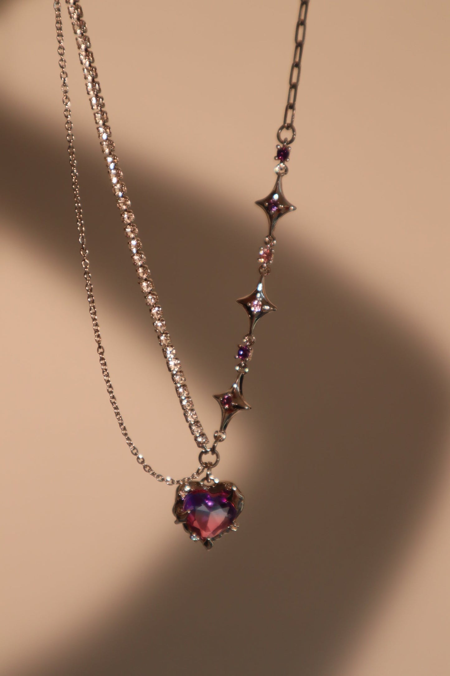Palladium White Gold Plated Gradient Heart Necklace