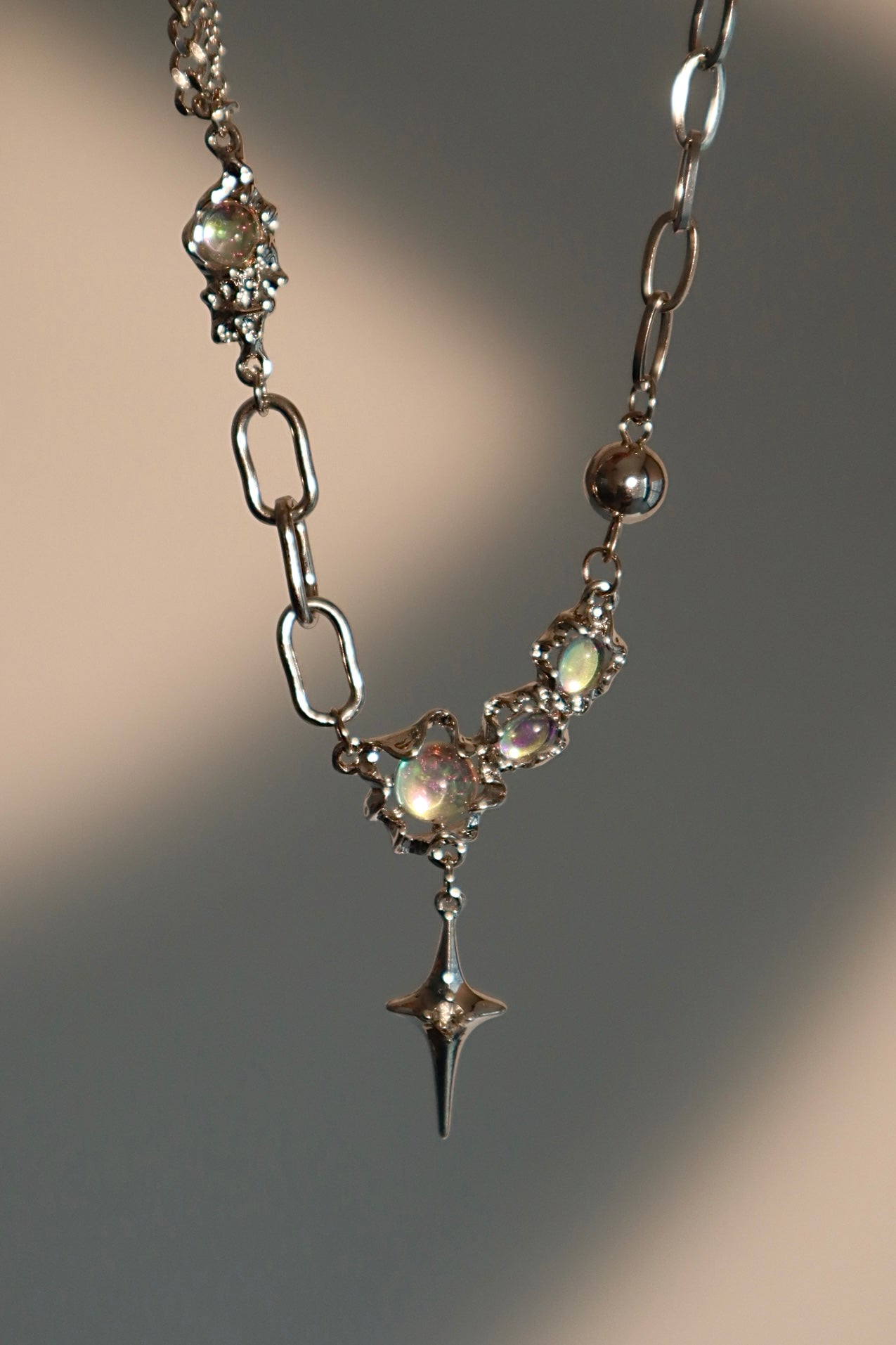 Palladium White Gold Plated Opal Star Necklace