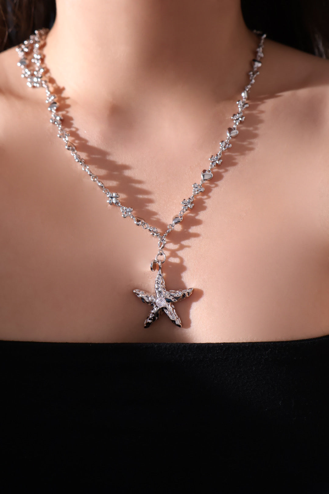 Palladium White Gold Plated Diamond Starfish Necklace