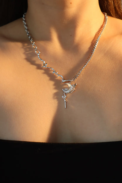Palladium White Gold Plated Rose Moon Necklace