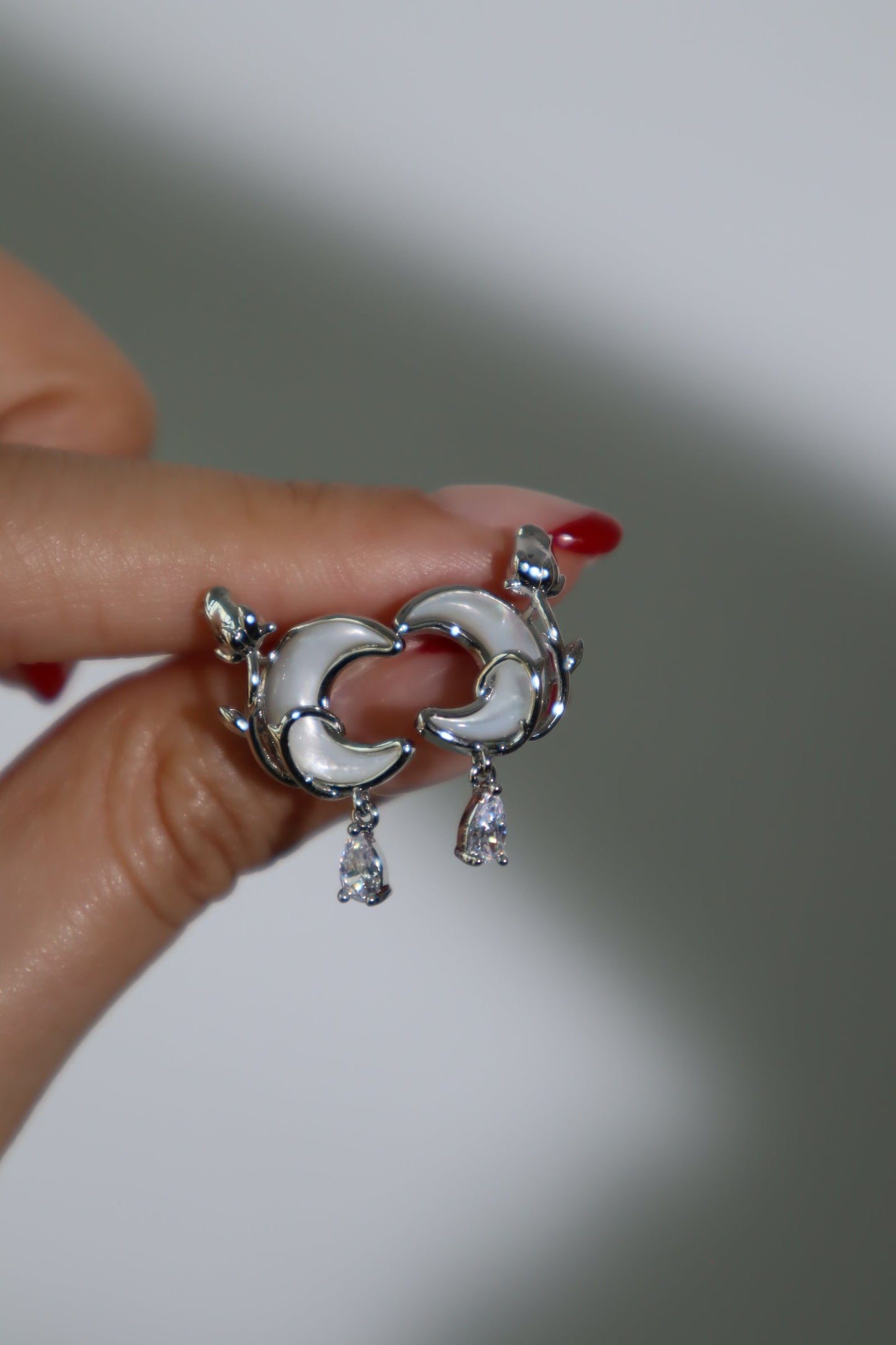 Palladium White Gold Plated Rose Moon Earrings