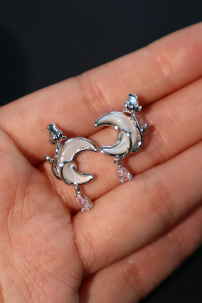 Palladium White Gold Plated Rose Moon Earrings