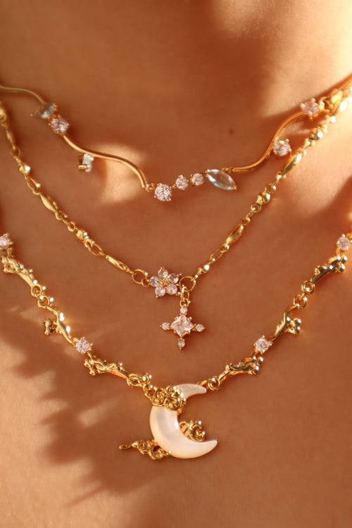 Starlight Moon Wave Necklace Trio Bundle