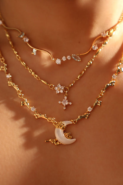 Starlight Moon Wave Necklace Trio Bundle