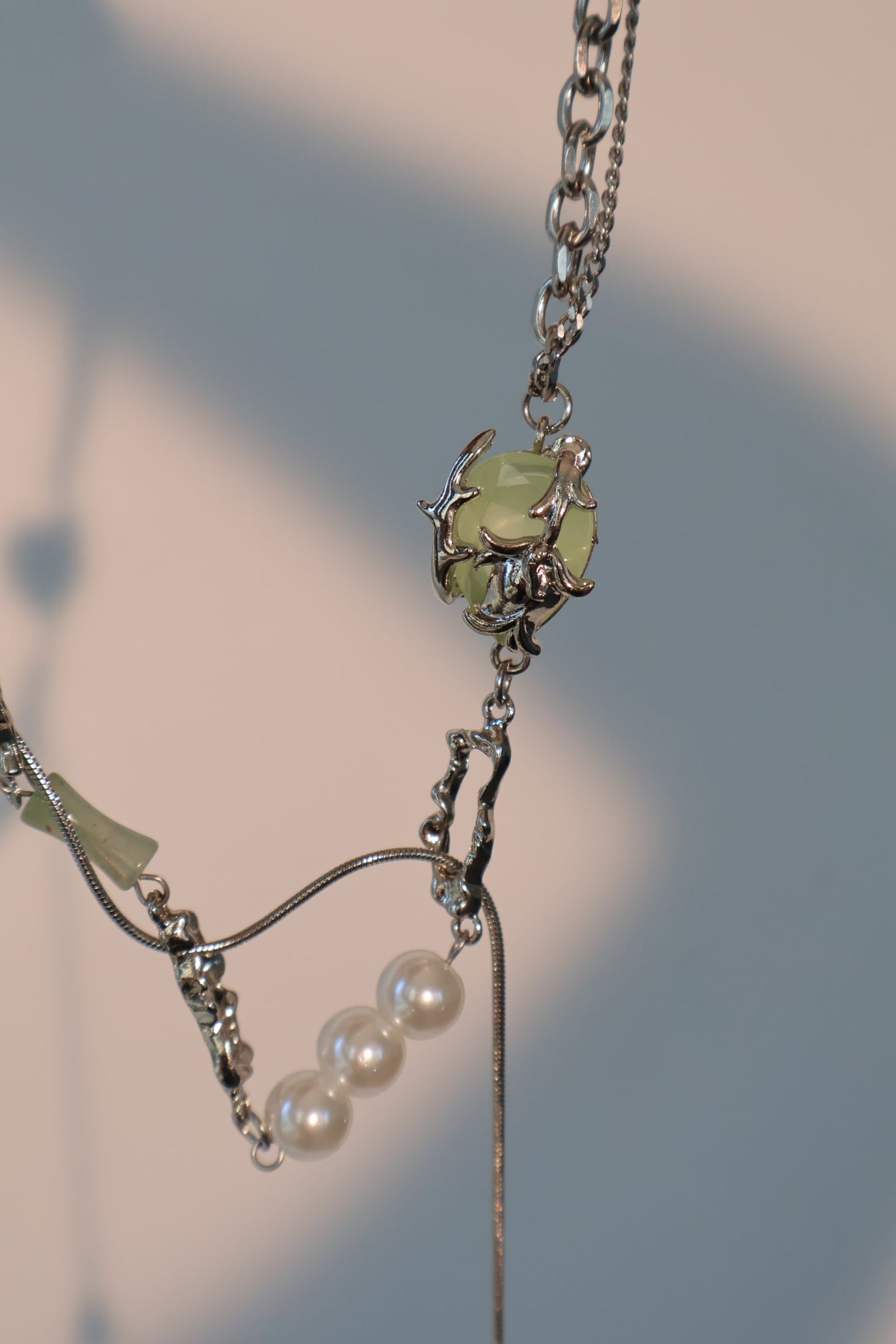 Palladium White Gold Plated Jade Pearls Necklace