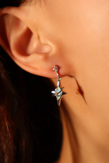 Palladium White Gold Plated Blue Saturn Star Earrings