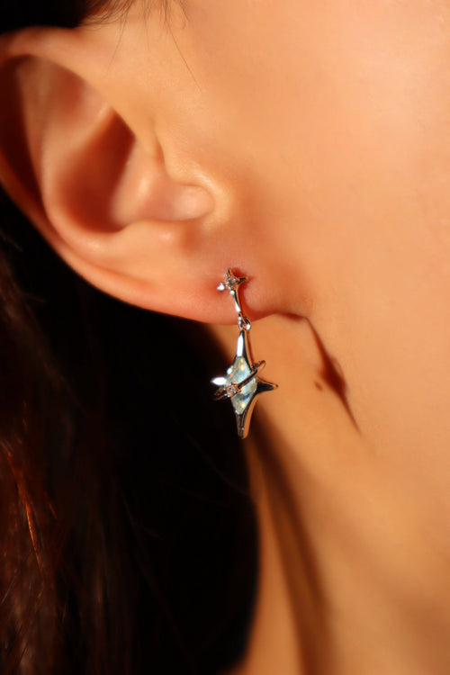 Palladium White Gold Plated Blue Saturn Star Earrings