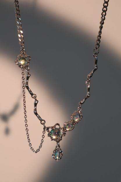 Palladium White Gold Plated Opal Dangle Necklace