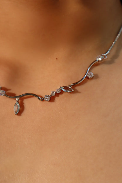 Palladium White Gold Plated Blue Gem Diamonds Necklace