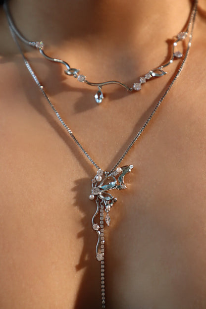 Palladium White Gold Plated Blue Gem Diamonds Necklace