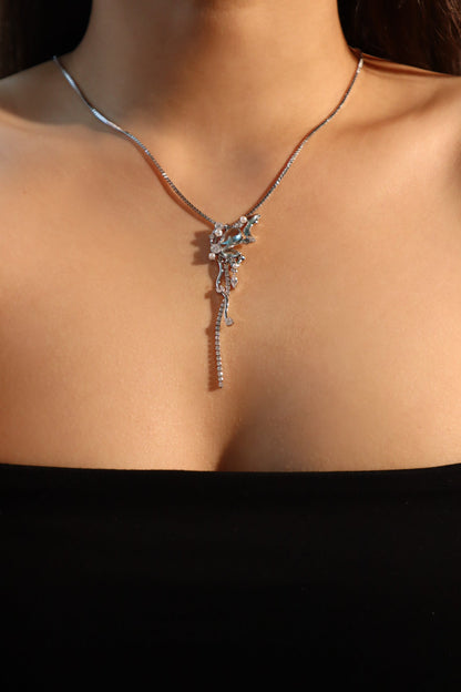 Palladium White Gold Plated Blue Gem Butterfly Necklace